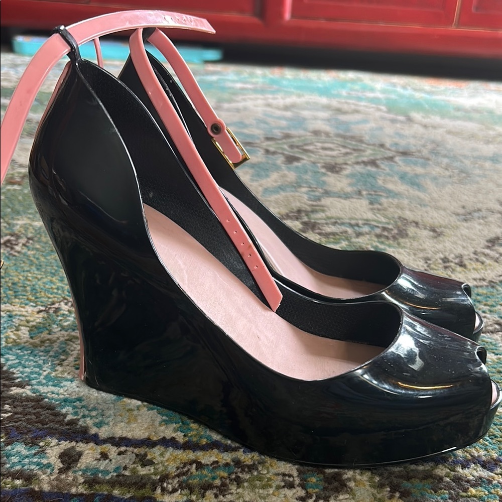 Black and Pink Wedge Heels
